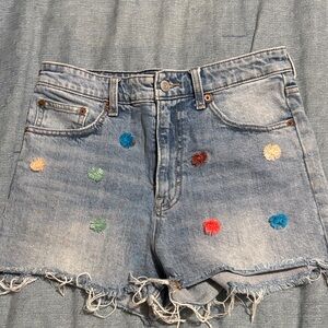 Lucky Brand Blue Jean Shorts with Colorful Embroidery 8